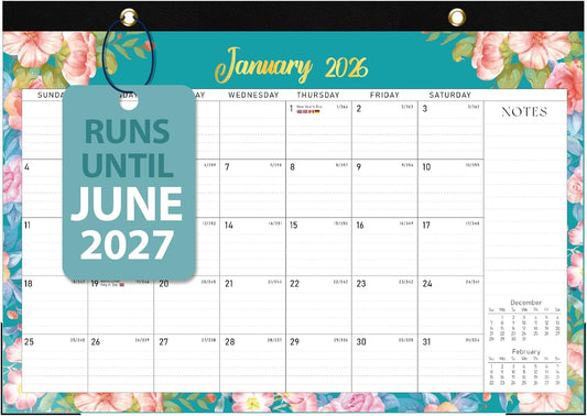 2026 Desk Calendar, Large Desktop/Wall Monthly Calendar 17'' x 12'' School Year Desk Planner for Teacher Family School Office Supplies (Flower-A, 17"x12"(Jan 2026-Jun 2027）)