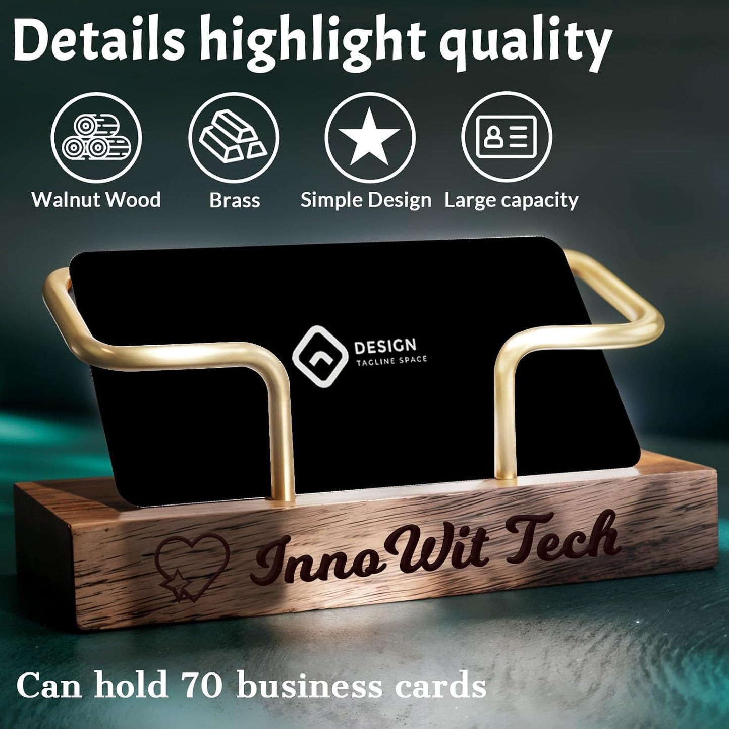 HJX 2Pcs Custom Business Card Holder for Desk - Personalized Engraved Name Logo Wooden Business Card Organizer, Customized Business Card Desktop Display Gifts for Men Women (2 packs)