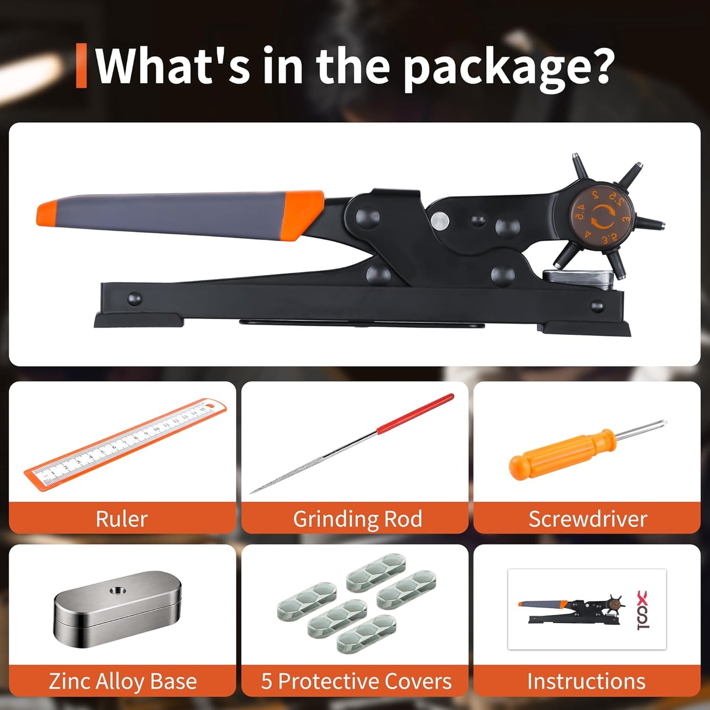 XOOL Revolving Punch Plier Kit, Leather Hole Punch Set for Belts, Watch Bands, Straps, Dog Collars, Saddles, Shoes, Fabric, DIY Home or Craft Projects, Heavy Duty Rotary Puncher, Multi Hole Sizes Make