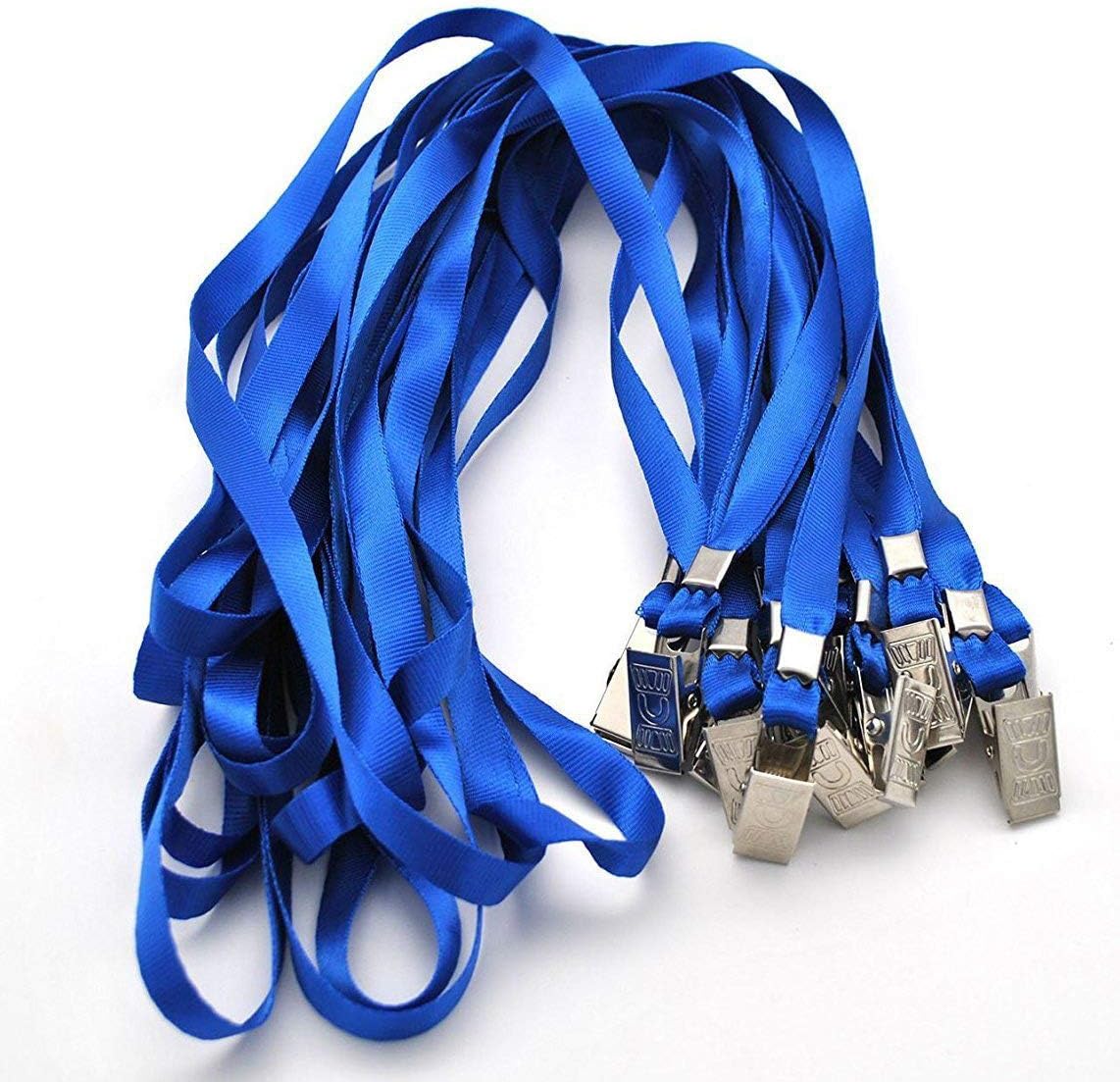 Beebel Blue Lanyards 100 Pack Nylon Flat Badge Lanyard Bulldog Clip for Id Badge Name Tag