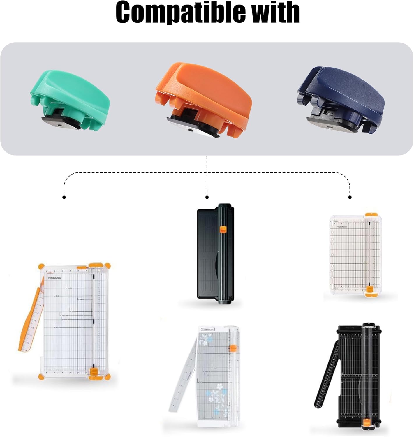 6-Pack Trimmer Replacement Blades for Fiskars Paper Trimmer, Replacement Blade for All Series of Fiskars/Portable&Precision Trimmer,Arts and Crafts,4 Cutting&2 Scoring Blades,a Slider,Blue