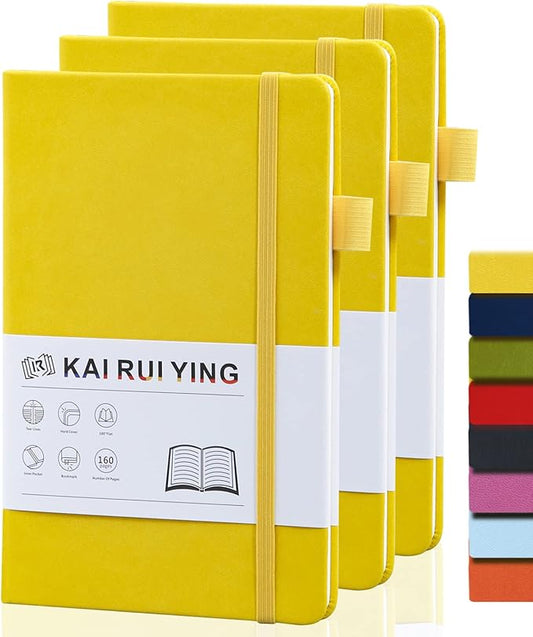 KaiRuiYing 3 Pack Lined Journal Notebooks for Work, 160 Pages, 5.5"x8.6", Hardcover, Colorful A5 Medium College Ruled, Journaling Notebooks for Notes-Taking, Fits for Office School Home