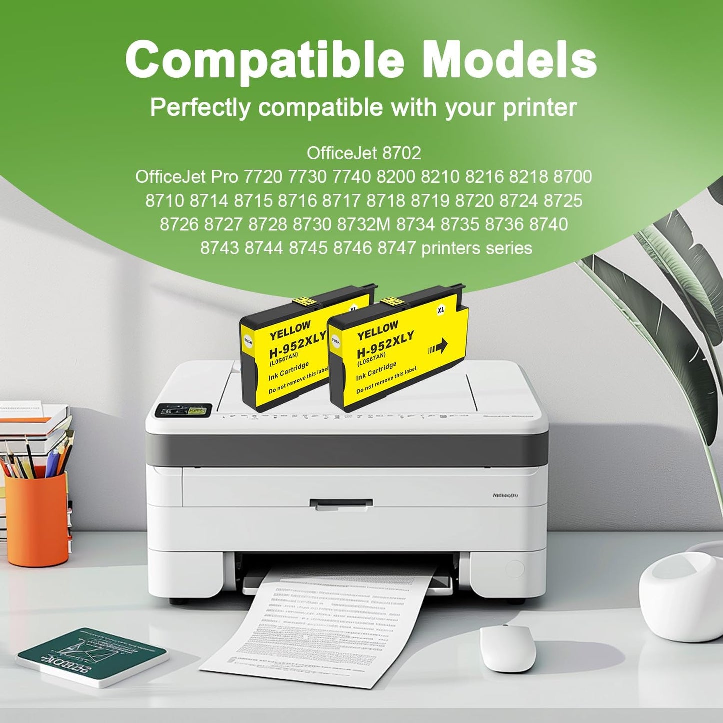 952XL Yellow Ink Cartridges with Upgrade Device Replacement for HP 952 XL Combo Pack for HP Officejet Pro 7740 8720 8710 8210 8715 8740 8702 8730 8725 Printers (952XL Yellow High-Yield 2 Packs)