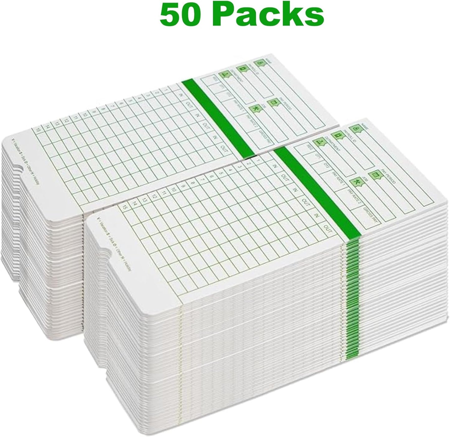 Time Cards for Employees Monthly,Numbered Days,All Pay Periods, 50 Count,2-Sided, 3 3/8" x 7 3/8",Green Print,Timecards for Time Clocks