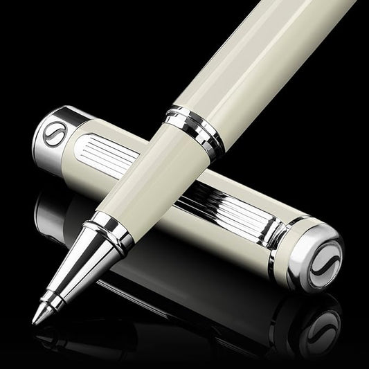 Scriveiner Ivory Rollerball Pen - Stunning Luxury Pen With Chrome Finish, Schmidt Ink Refill, Best Roller Ball Gift Set for Men & Women, Professional, Executive Office, Nice Pens