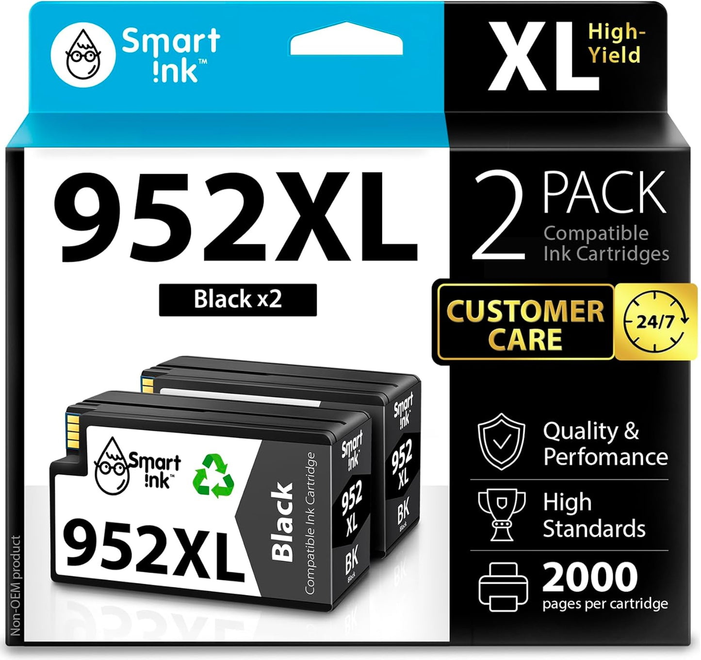 Smart Ink Compatible Ink Cartridges Replacement for HP 952XL HP 952 XL (2 Black Combo Pack) to use with HP Printer OfficeJet Pro 8710 7740 8720 8715 8210 7720 8740 8725 8700 OfficeJet 8702
