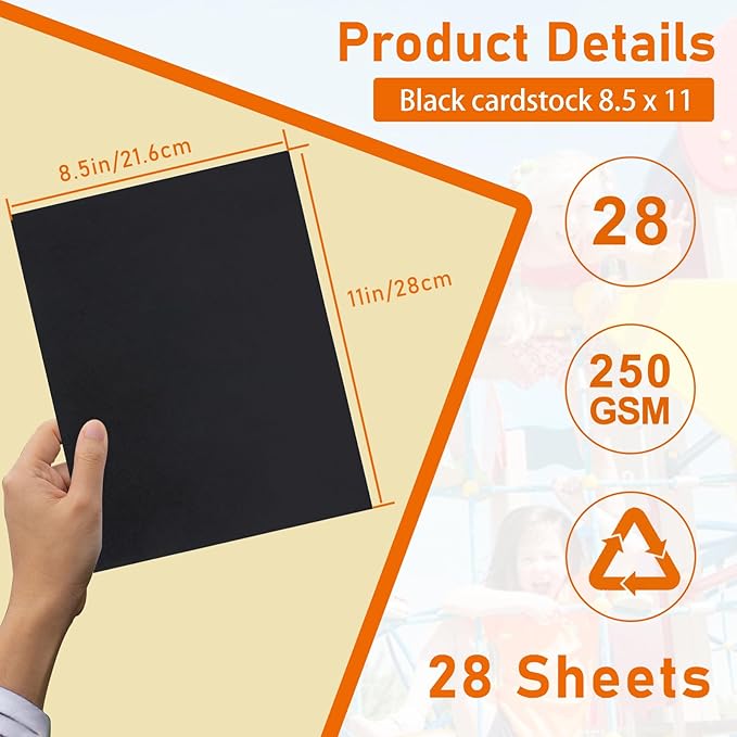 28 Sheets Black Cardstock 8.5 x 11 for Halloween, 92lb Heavyweight Crafting Paper Card Stock for Wedding Invitatins, Crafting, Memus, DIY Making Cards, School Scrapbooking, Graduations