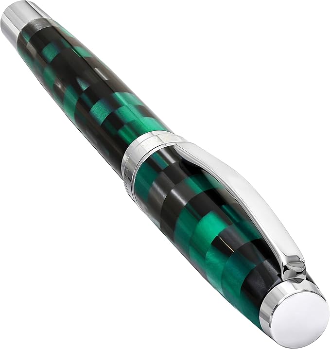 Xezo Urbanite II Fountain Pen, Medium Nib. Ocean Teal and Black Color with Chrome Plating. Handcrafted, Limited Edition, Serialized