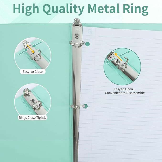 0.5 inch 3-Ring Binder, 1/2 inch Round Ring Binder with 2 Inside Pockets, Clear View Cover Binders Holds 8.5'' x 11''Paper，Pastel Color Binders for Office/Home/School Supply, 6 Pack