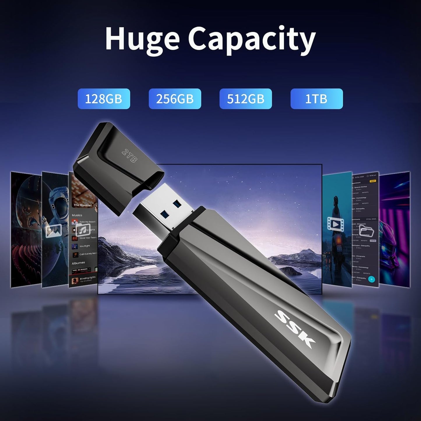 SSK 2TB USB SSD Drive 550MB/s Solid State Flash Drive Fast Transfer Speed USB 3.2 Gen2 USB C Thumb Drive Memory Stick with USB C Adapter for Type-c Smartphone, Laptop, MacBook/Pro/Air and More