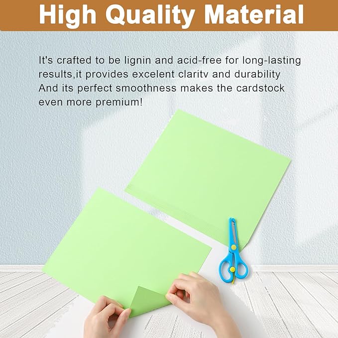 100 Sheets Light Green Cardstock 8.5 x 11 Certificates Paper, 200gsm/75lb Thick Card Stock Printer Paper for Cards Making, Thank You Card, Business Cards, Scrapbooking, Birthday Decorations