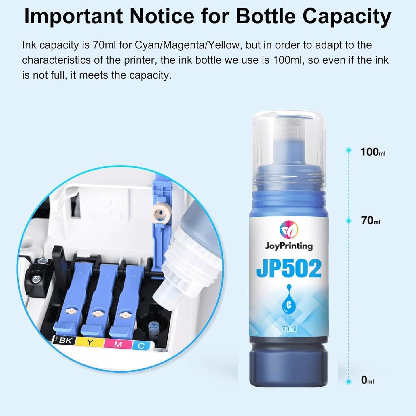 502 Ink Bottles Compatible 502 Color Ink Refill Bottles Work for ET-2850 ET-3850 ET-4850 ET-2760 ET-3760 ET-4760 ET-3750 ET-4750 ET-3830 ET-15000 Printers (2C 2M 2Y 420 ml)