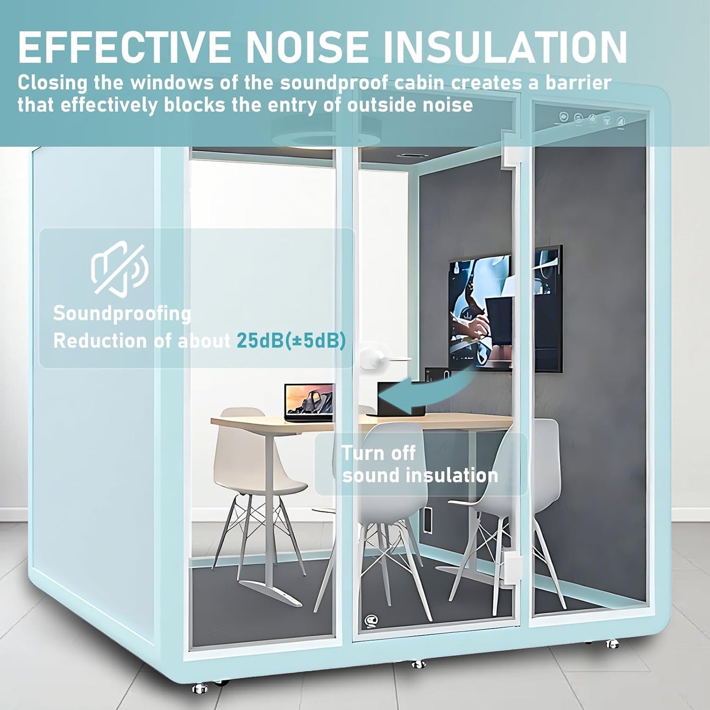 Office Sound Booth with Audio Privacy - Freestanding Soundproof Booth Includes Light Blue Frame Design,Modern Soundproof Room with Light, Socket,Casters for Meeting,Negotiation (86.61IN)