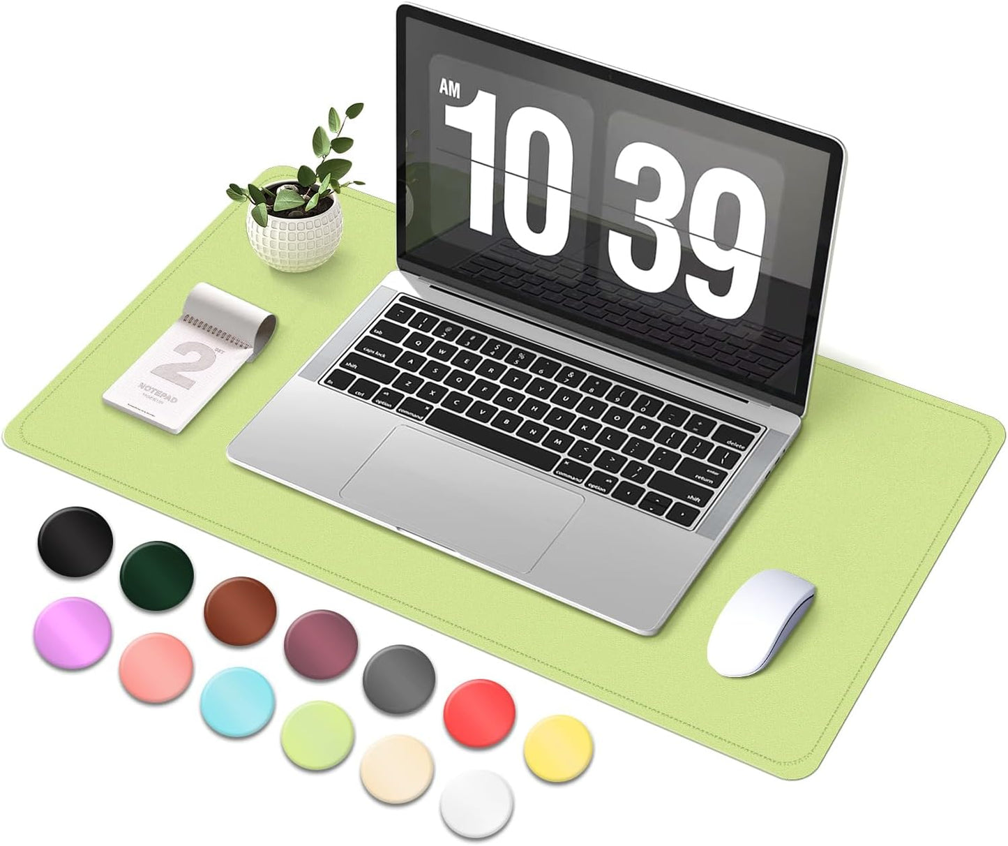 Leather & Suede Desk Pad Protector, Non-Slip Large Mouse Pad, Waterproof Desk Blotter Cover for Office & Home (Matcha Green, 23.6" x 13.7")