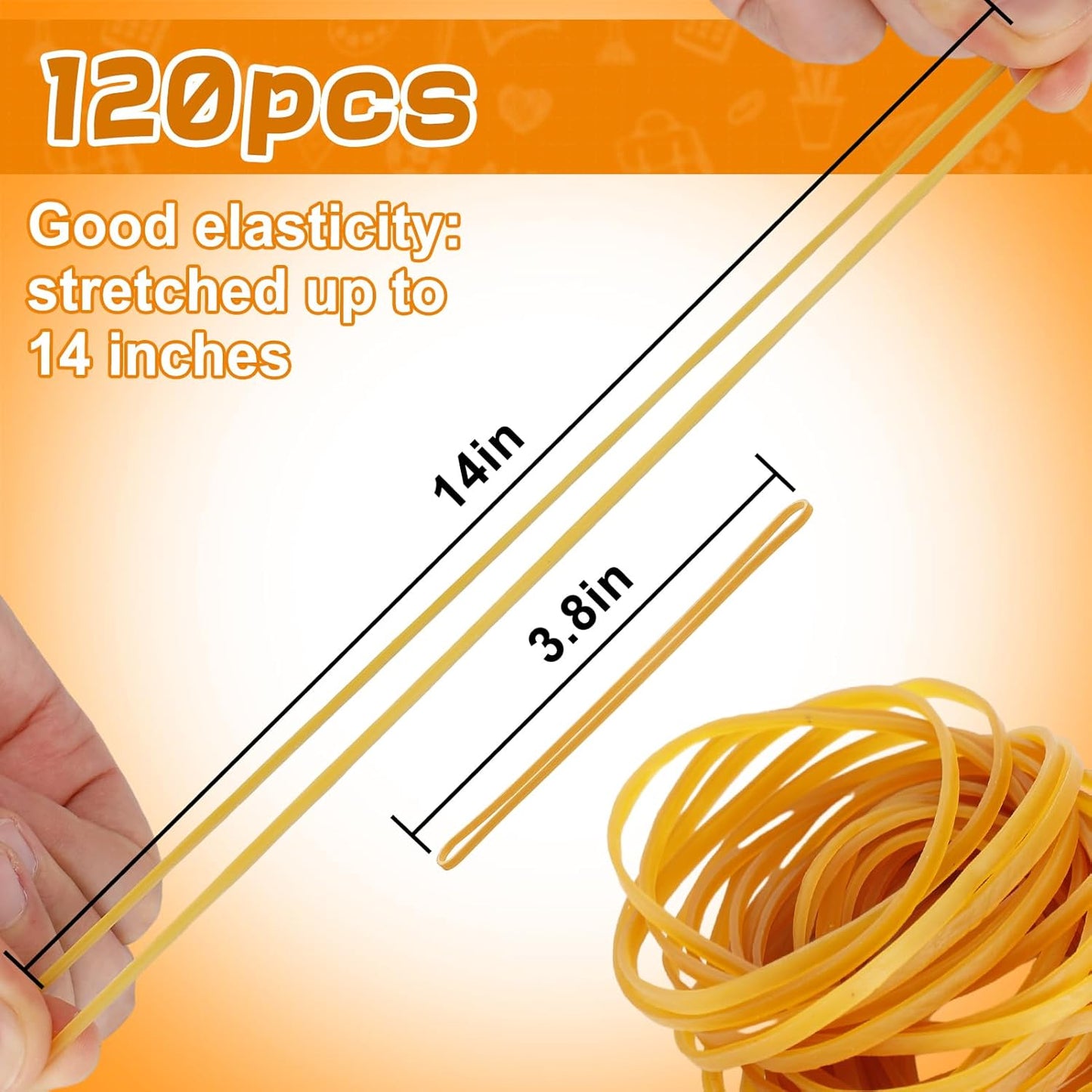 120 Pieces Heavy-duty Rubber Bands, Large Latex Rubber Bands, Thick Elastic Rubber Wrapping Bands for Office Tie Up Garbage Bag Notebook File Packing (Yellow 3.8in Long)