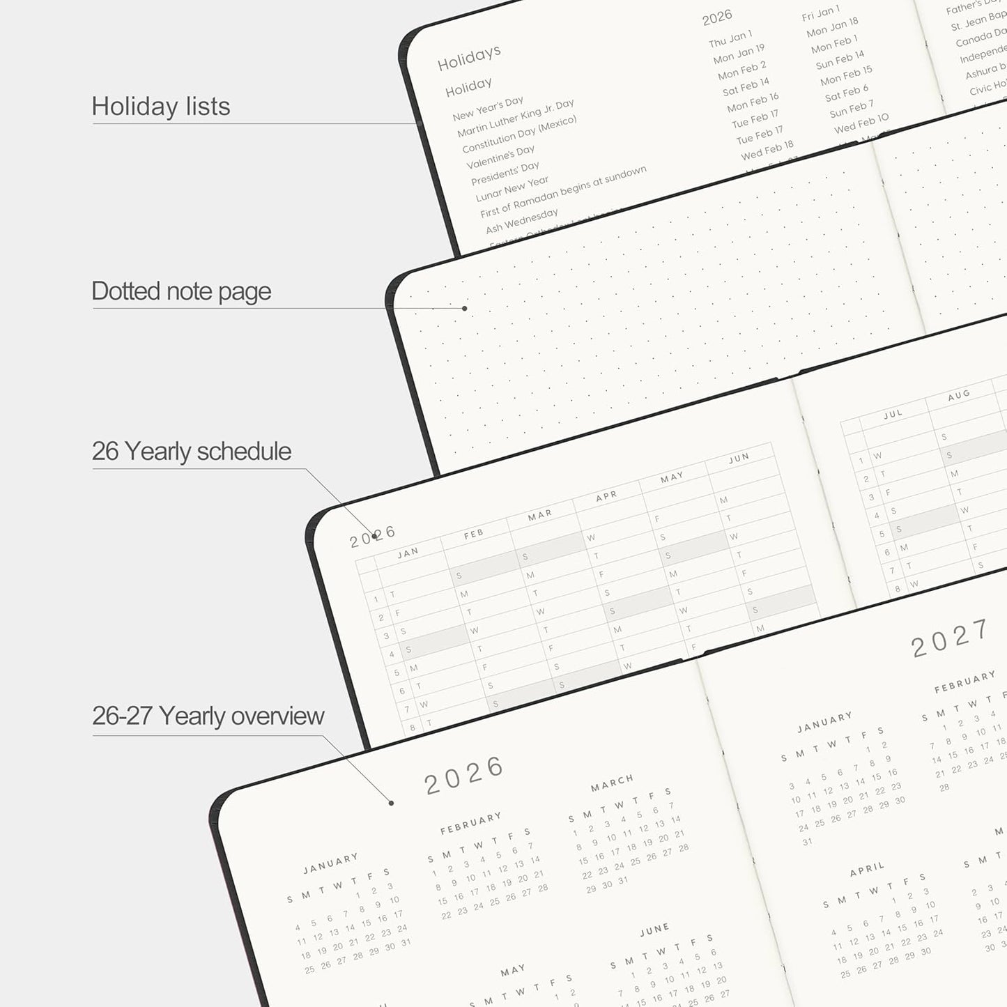 And Per Se 2026 Planner-Daily, Weekly & 15-Monthly Leather Hardcover Planner, 5.7" x 8", Daily Schedule, Monthly Tabs, 100 GSM Thick Paper, Back Pocket(Black)