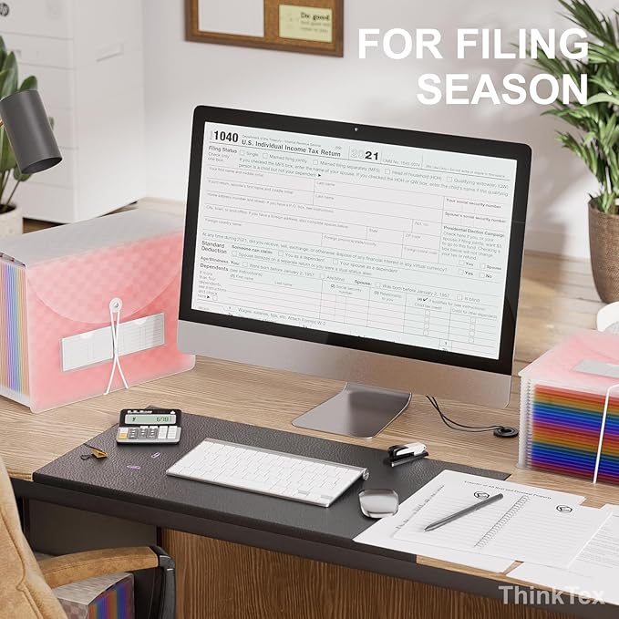 ThinkTex Accordion File Organizer, 26 Pockets Expanding File Folders, Monthly Bill Receipt Documents Organizer, A-Z Colorful Tabs, Letter/A4 Size - Pink