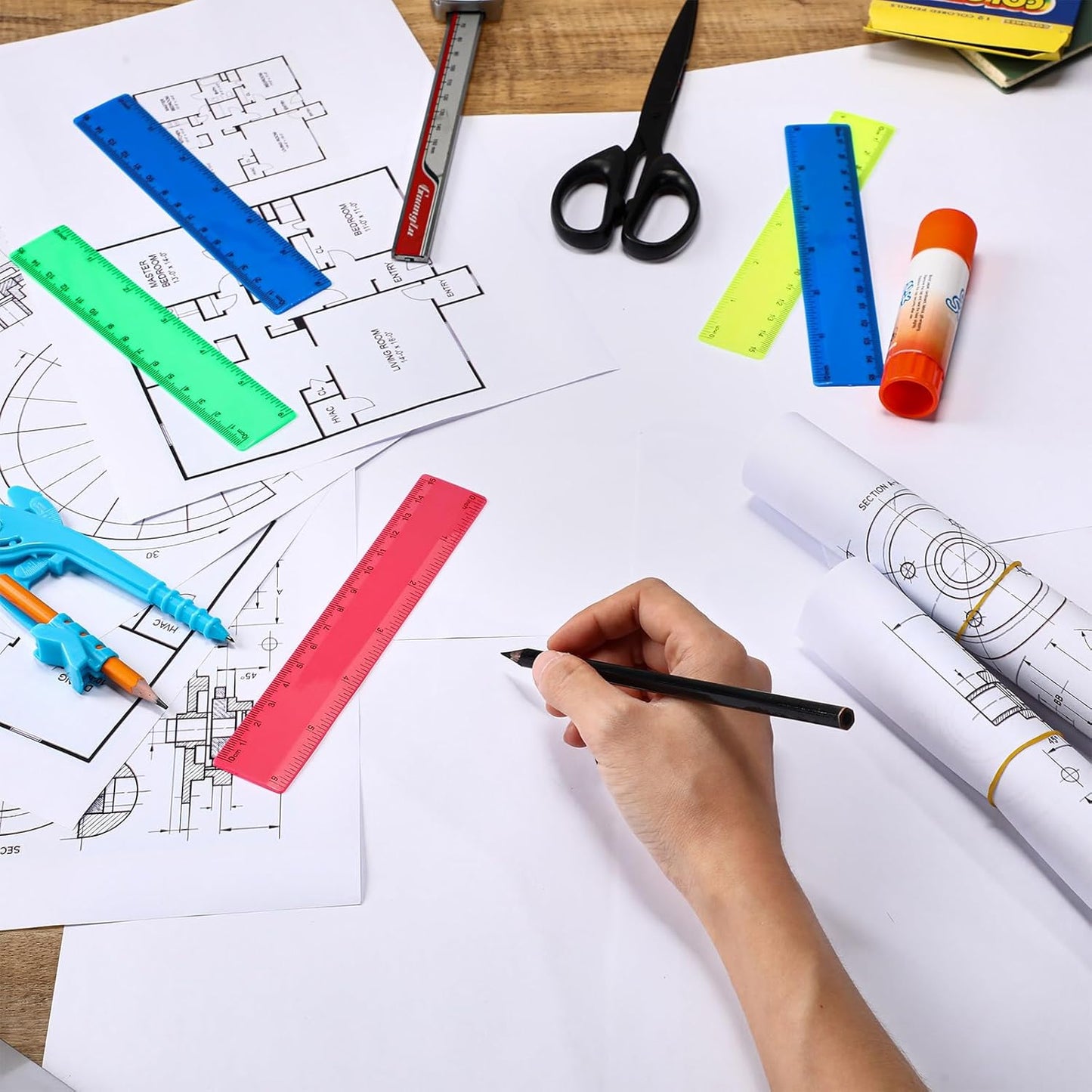 Zonon 200 Pcs Rulers Bulk Plastic Flexible Straight Rulers with Inches and Centimeters for First Day of School Gift for Students Back to School Office Supplies(Opaque Bright Color,6 Inch)