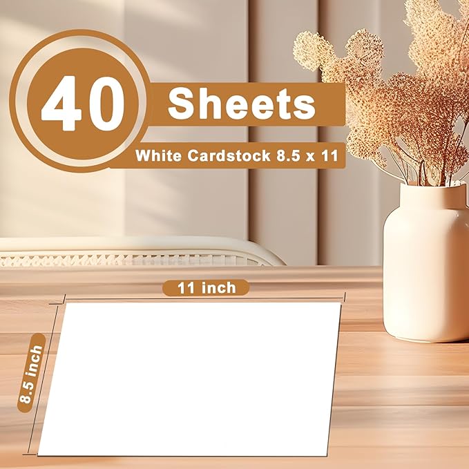 40 Sheets White Cardstock 8.5 x 11 Printer Paper, 200gsm/75lb Premium Craft Paper Card Stock for DIY Card Making, Greeting Cards, Business Cards, Invitations, Certificates, Menus, Wedding