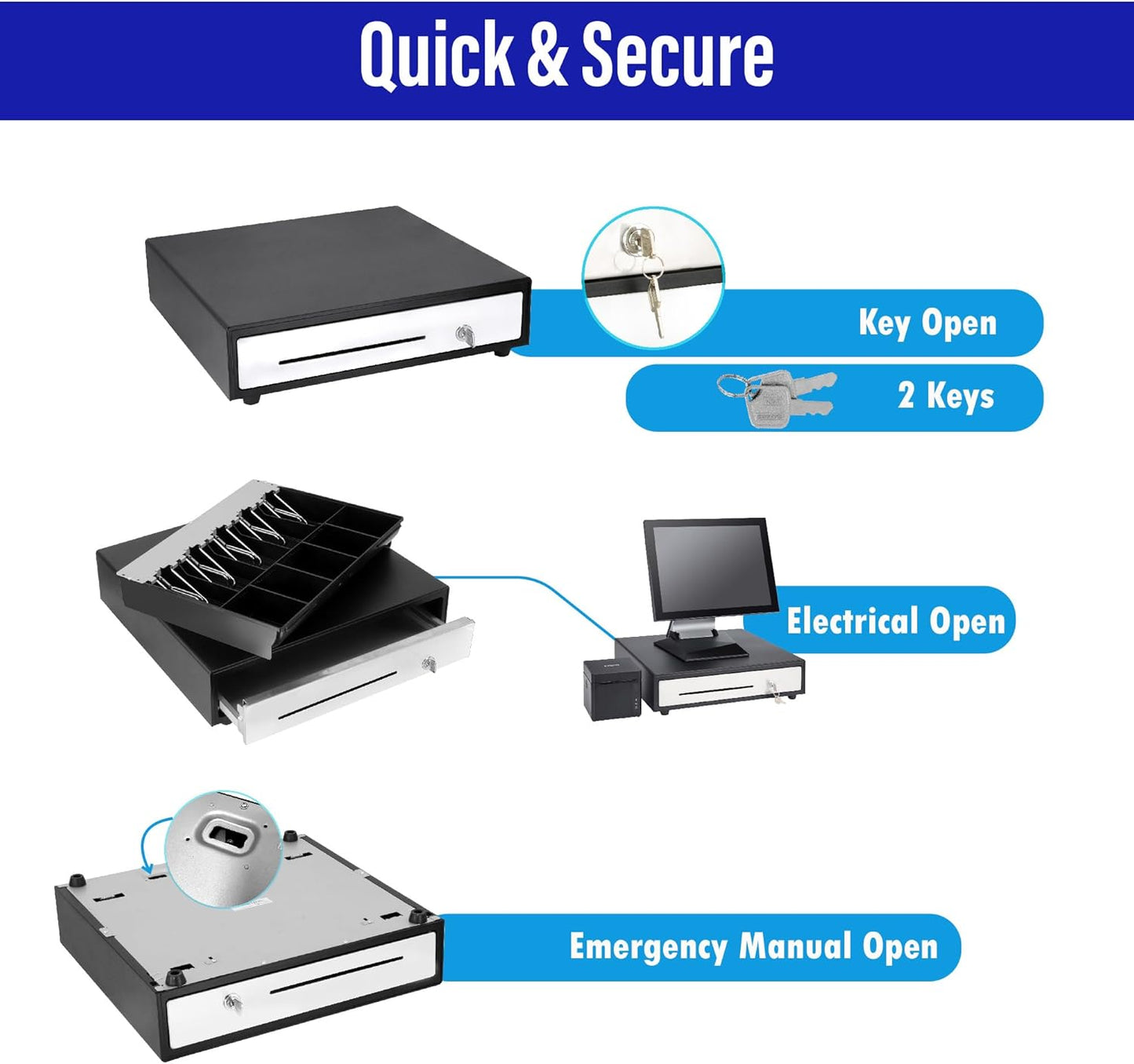 SAM4s 16" "Stainless Steel" Front Heavy Duty Black POS Cash Drawer with 5Bill/5Coin