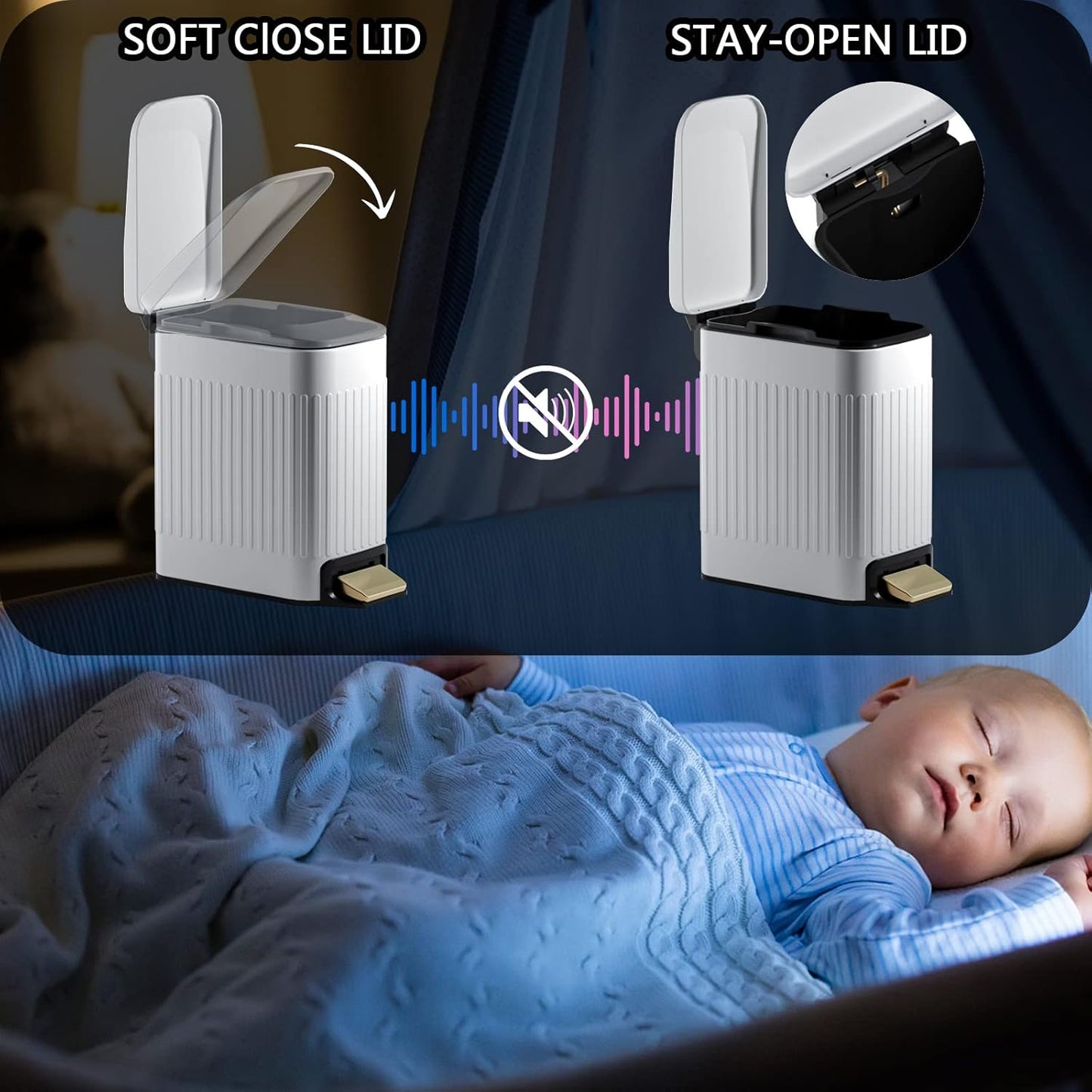 Small Bathroom Trash Can with Lid Soft Close-6L/1.6 Gal Slim Step Garbage Can-Metal Pedal Wastebasket-Narrow Rectangle Garbage Container Bin for Corner Office, Bedroom, Toilet, Live Room-White