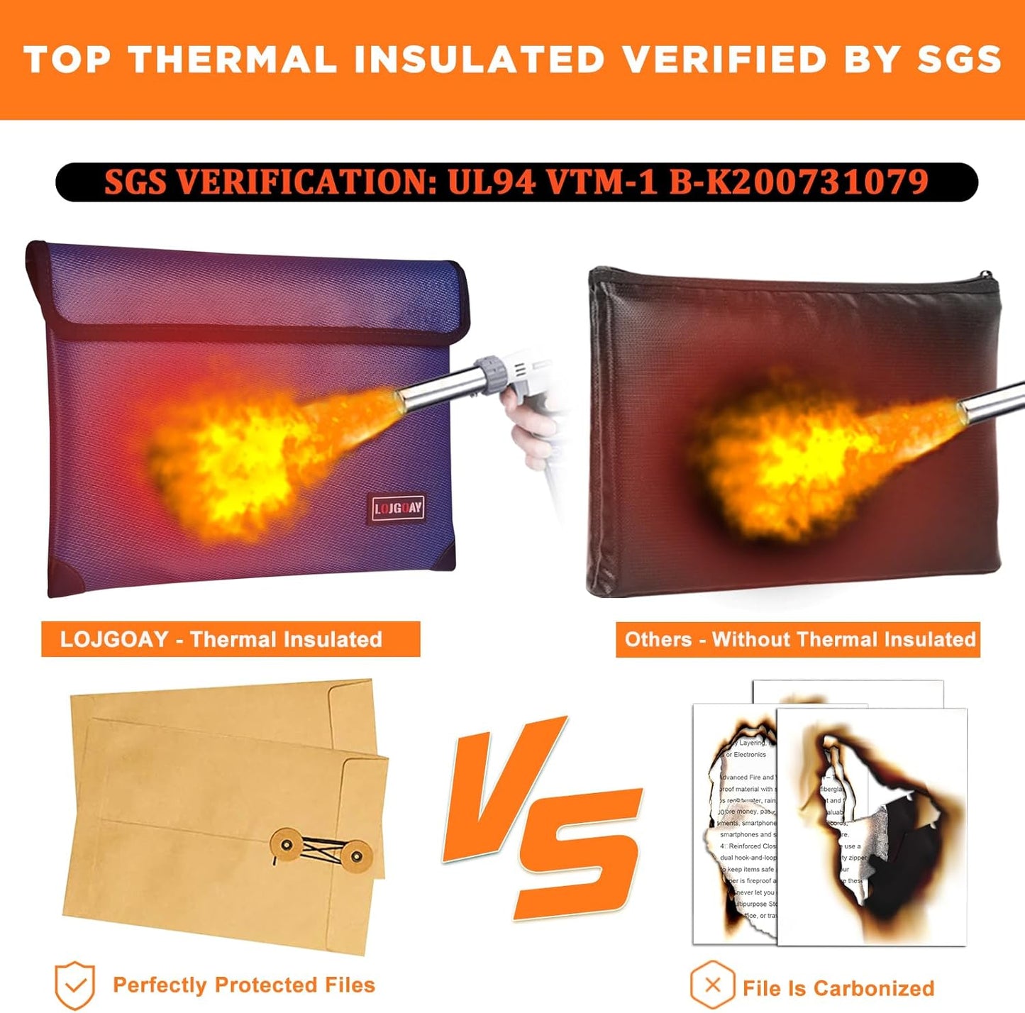 Fireproof Document Bag - with 5200°F Heat Insulated, Waterproof Fireproof Bag with Zipper, 8 Layers of Functional Materials, Fireproof Money Bag for Cash/Documents/Valuables, Fire bag 11"x7.7"