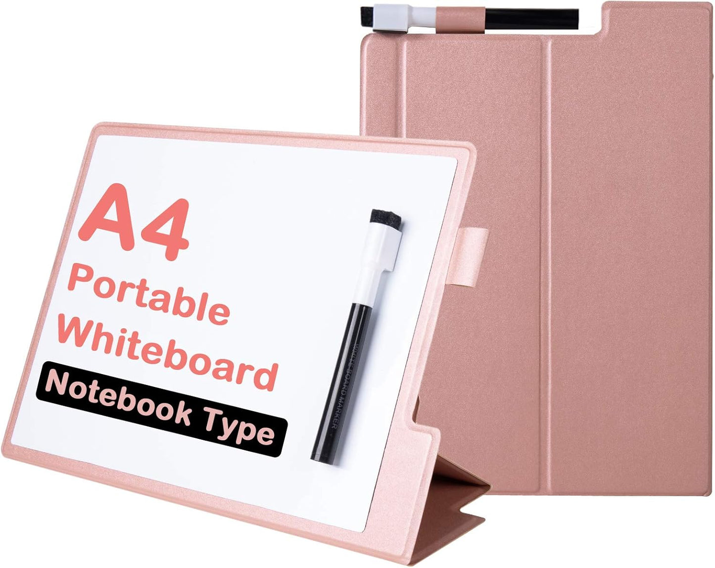 Portable Small White Board Dry Erase Board with Stand 9" x 12" Magnetic Whiteboard Desktop Small Whiteboard with Pink PU Cover Case for Kids, Adult, Office, Home, School