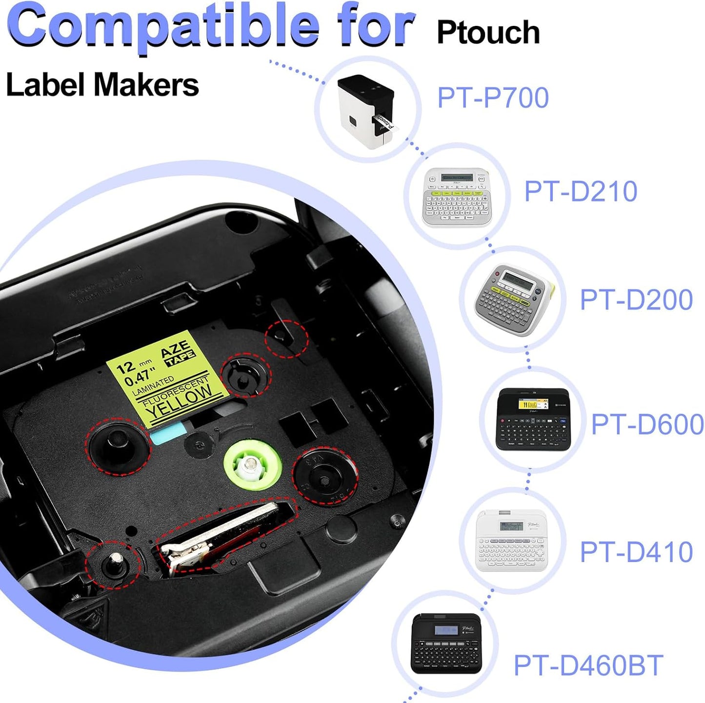 Label Tape Refills Compatible for Ptouch TZe-C31 TZ C31 Laminated Black on Yellow Fluorescent 1/2" 12mm for PTD200, D210 D400 D600 PTH100 H110 PTP300BT PTP700 PTP710BT, 2 Pack