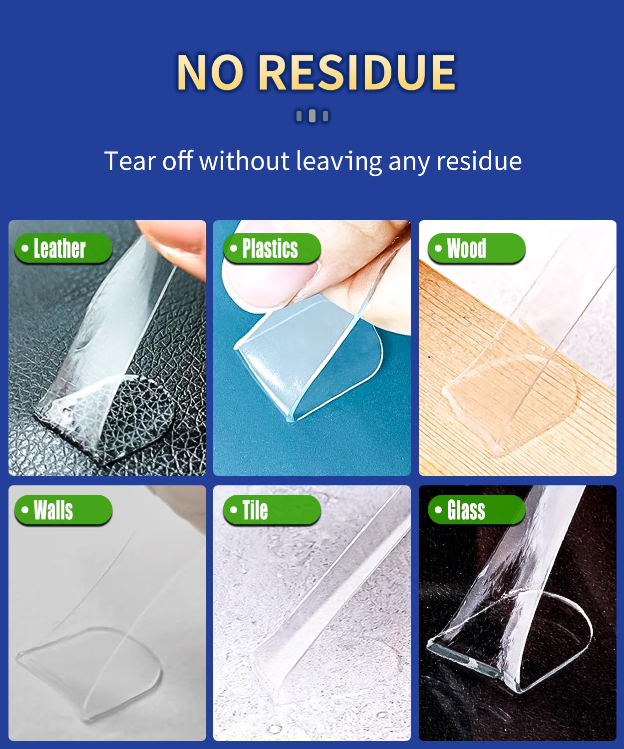 Nano Double Sided Adhesive Pads Strong Sticky Dots & Residue-Free, Mounting Tape Heavy Duty Hang Picture Decor Poster Map, Clear Large Dots Tape Removable, 180 Pcs 1.38x0.6 in