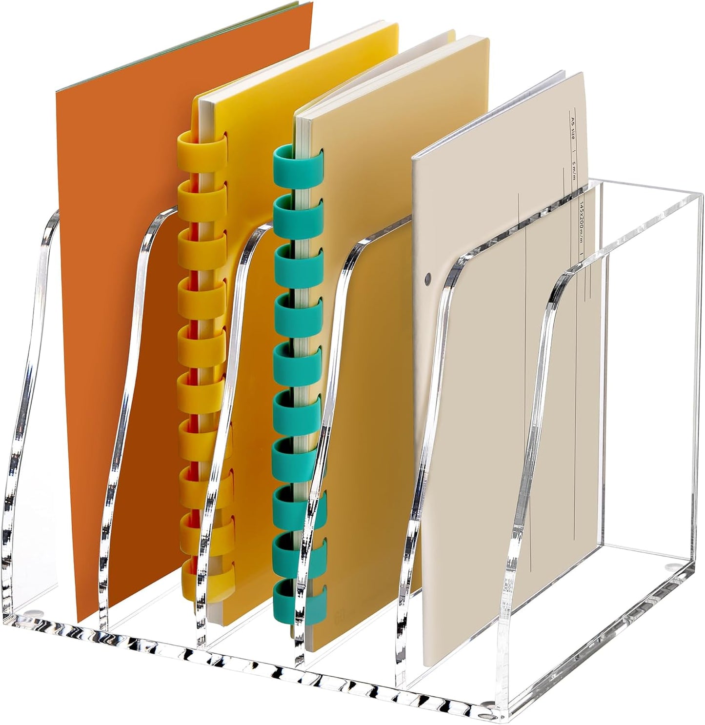 SANRUI Acrylic Desk File Organizer, 5 Vertical Compartments Clear Magazine File Holder Workspace Sorters, Folder Rack for Office Accessories Organization Storage