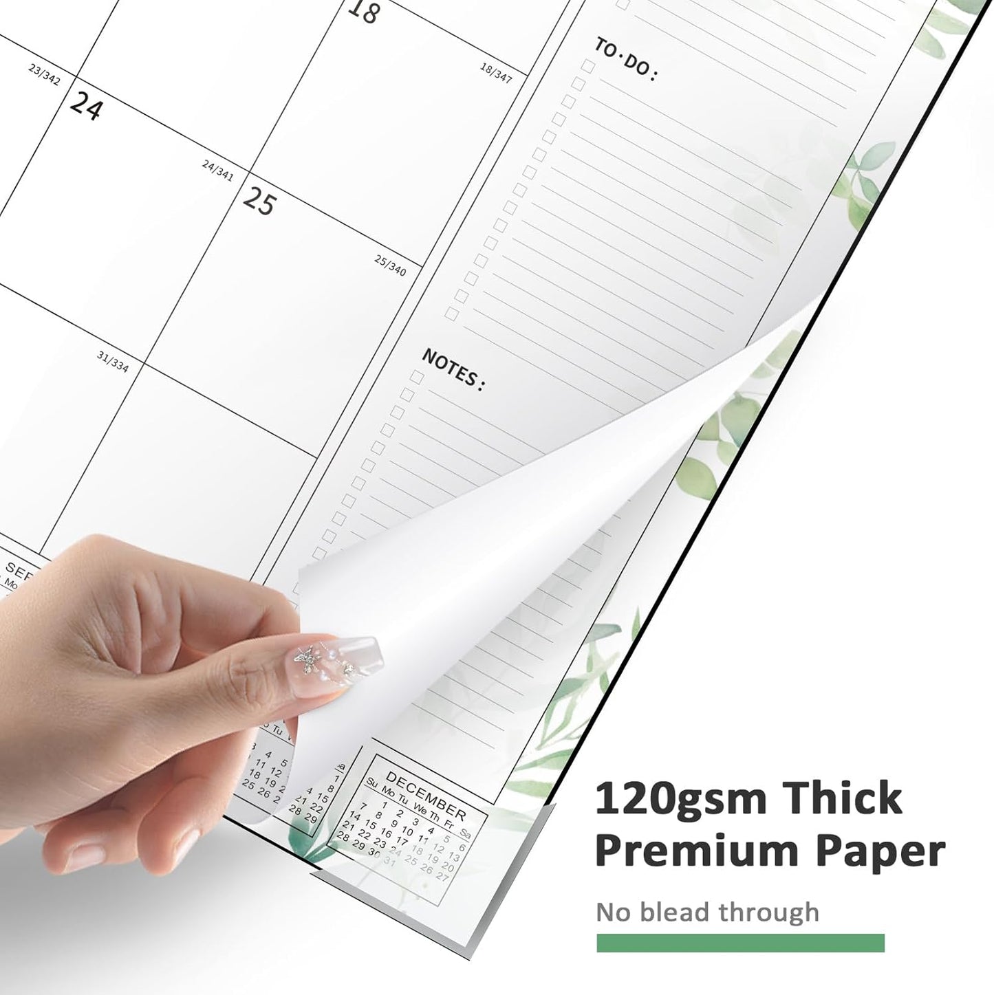 Ospelelf Desk Calendar 2025-2026 Large 22"x17" Monthly Planner Pad with Plastic Cover 18 Months Green Leaves
