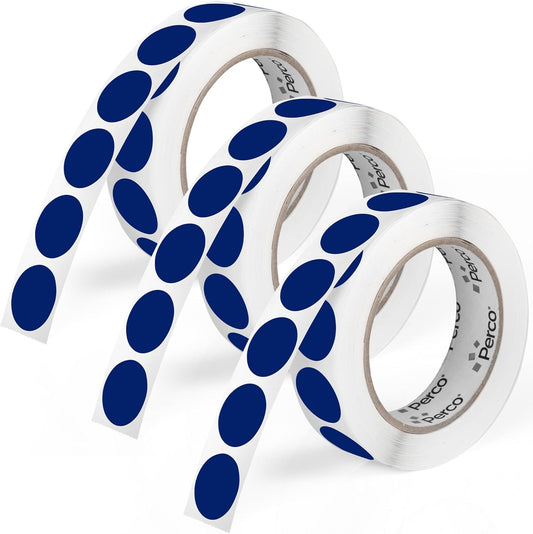 Perco Dark Blue 1-Inch Round Circle Dot Sticker Labels - Multi-Roll Pack (3 Rolls, 1,000 Labels Each) - Permanent Adhesive, Vibrant Colors, Strong Hold - Perforated for Easy Use - Made in USA