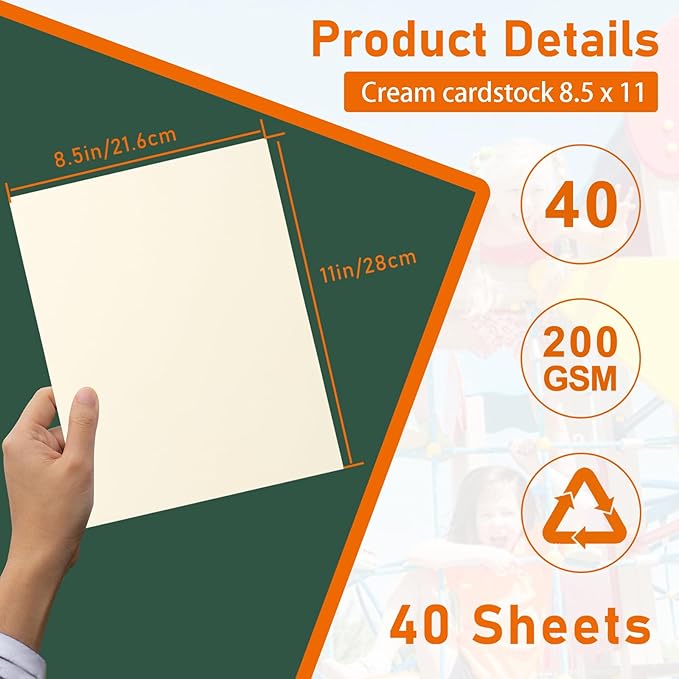 40 Sheets Cream Cardstock 8.5 x 11 Off White Paper, 200gsm/75lb Premium Ivory Card Stock Craft Paper for DIY Card Making, Wedding Invitations, Thank You Cards, Business Cards, Menus