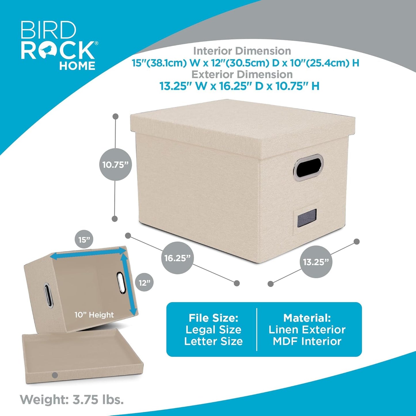 Internet's Best Collapsible File Storage Organizer Box with Lid - Decorative Linen Hanging Filing & Storage Office Box - Letter/Legal - Strong Durable - Toys Blankets Binders - Cream - 1 Pack