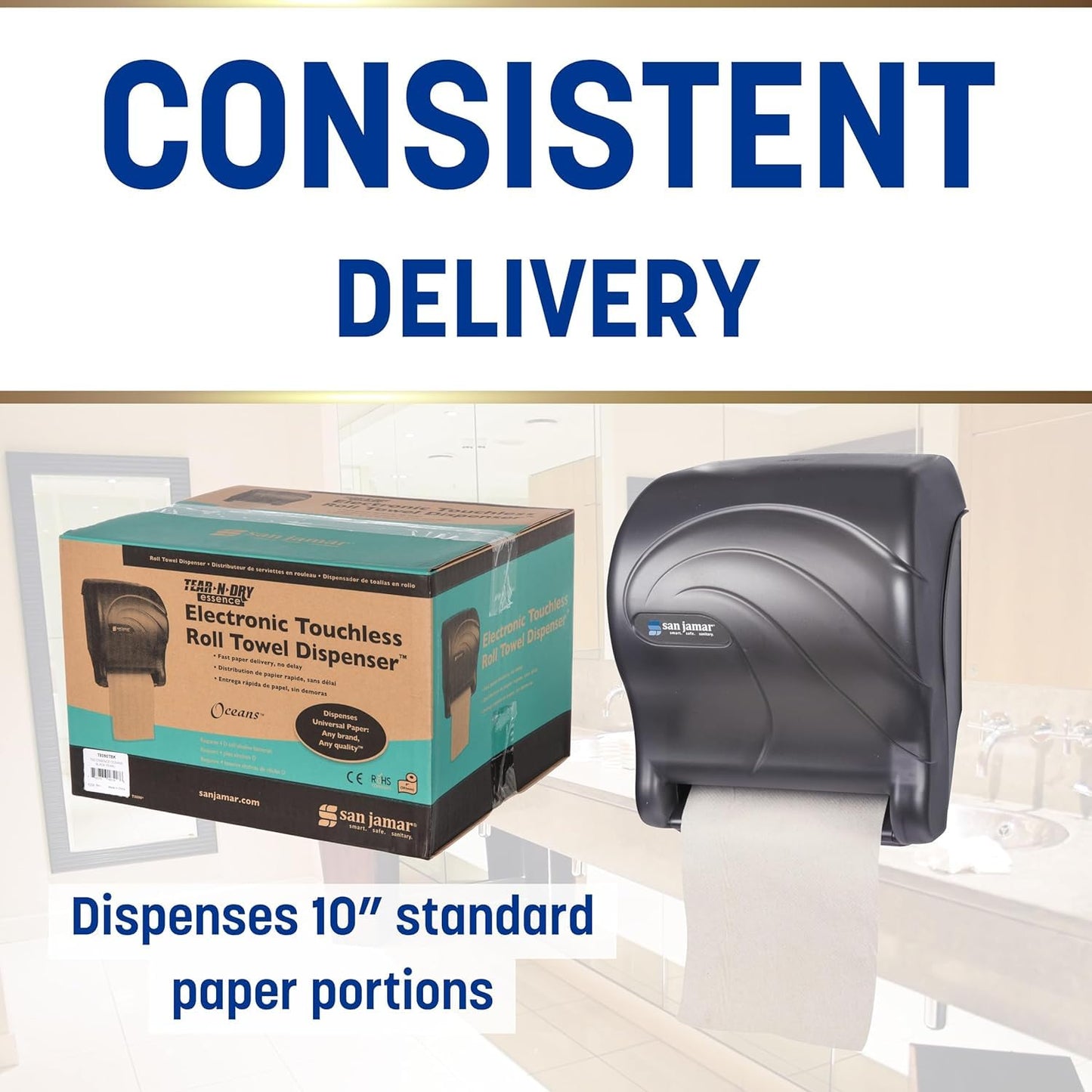 San Jamar Tear-N-Dry Essence Paper Towel Dispenser Automatic Dispenser for Bathroom, Kitchens, and Restaurants, Plastic, 10 x 14.75 x 12.25 Inches, Black