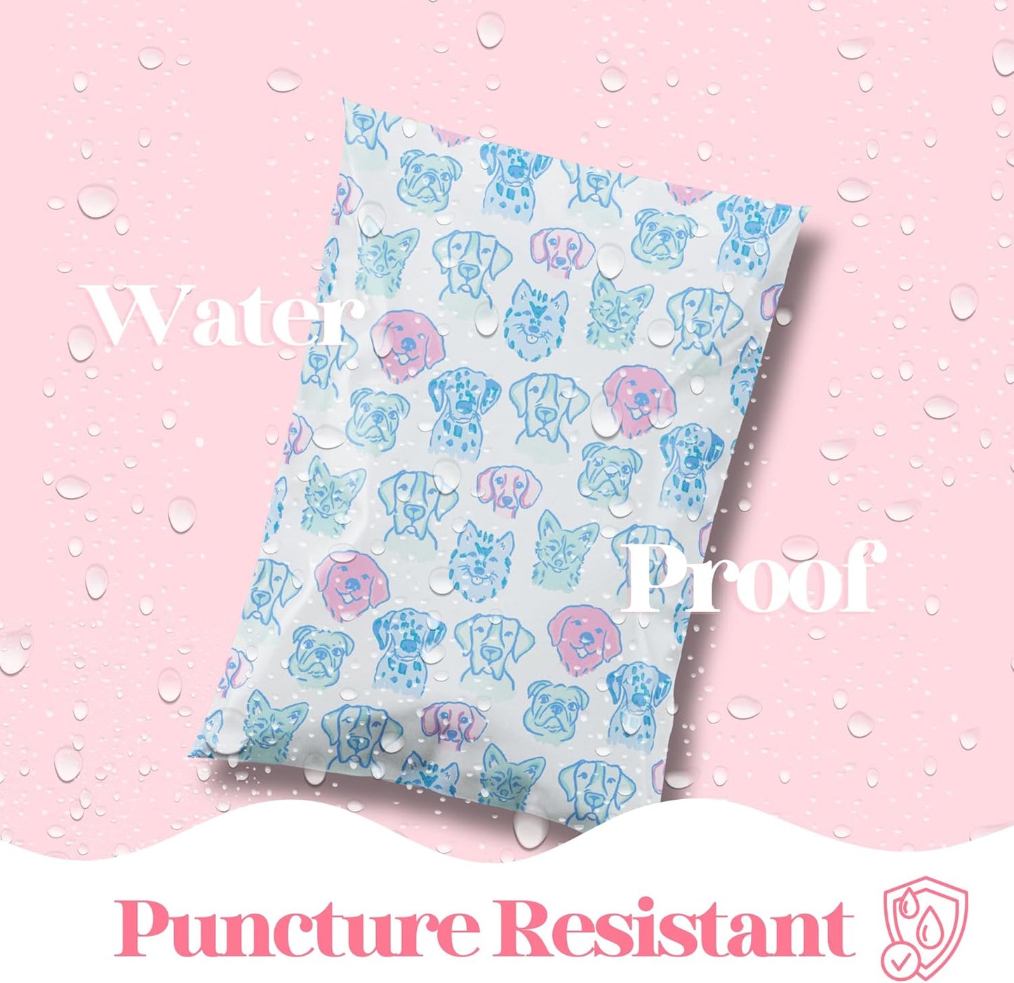 14.5x19 Designer Poly Mailer 100 Pack Heavy Duty Waterproof Self Seal Shipping Bags for Small Business Large Mailing Envelopes Bulk Tear Resistant Packaging Pretty Pups Puppy Dogs