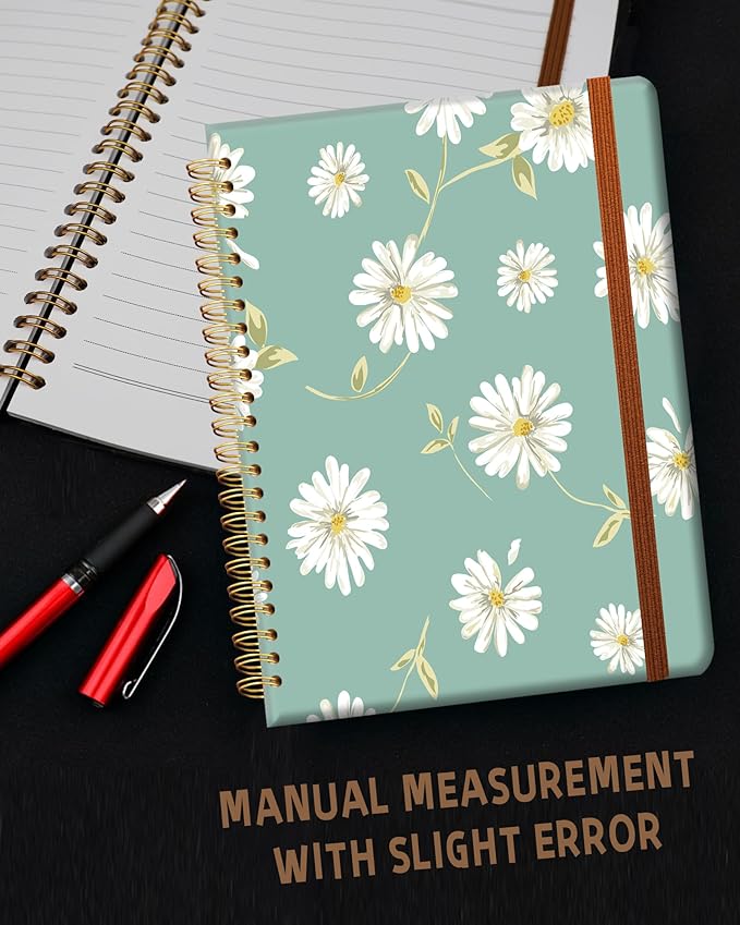 Ruled Spiral Writing Notebook,A5 Hardcover Lined College Journal for Women Lady,Fashion Puppy Watercolor Strong Twin-Wire Binding with Premium Paper,8.4" X 6",Perfect for School,Office,Home Gifts(Beautiful Daisy)