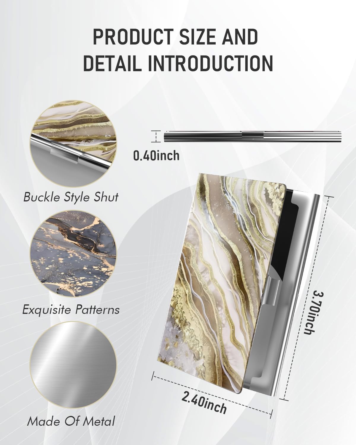 Business Card Metal Slim Organizer, Professional Stainless Steel Square Pocket Wallet for Office Workers, Compact and Portable for Pockets (Gold Marble)