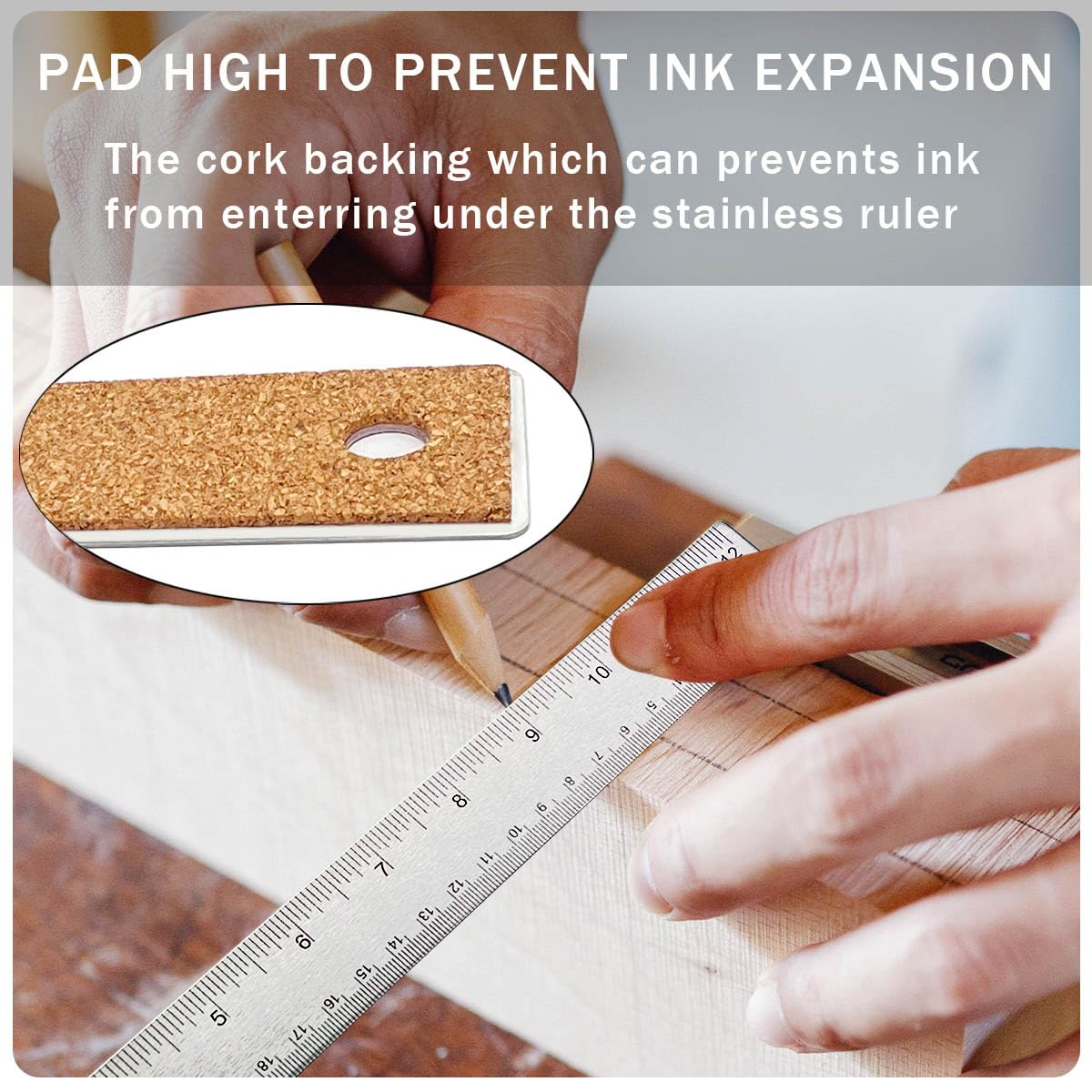 12 Inch Metal Ruler Stainless Steel Metal Ruler with Cork Backing, Non-Slip Rulers with Inch and Centimeters, Straight Edge Cork Base Rulers for Student School Office Drafting Tools