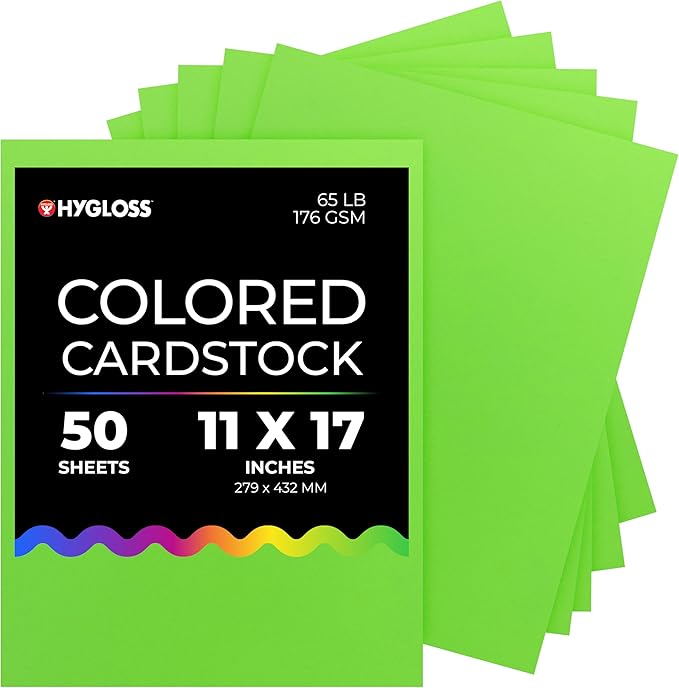Hygloss Light Green Bright Colored Cardstock - 11x17-Inch, 50 Sheets, 65 lb/ 176 gsm, Fade-Resistant, Acid-Free Color Card Stock Paper