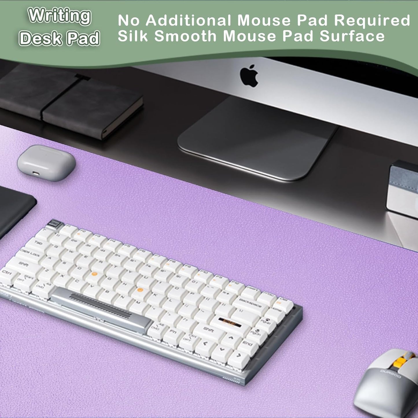 Boutilon Leather Desk Pad Protector,Non-Slip Mouse Pad,Laptop Desk Pad,Office Mouse Mat,Waterproof Leather Desk Blotter,Desk Writing Pad for Office and Home (S-Purple,24"x 14")