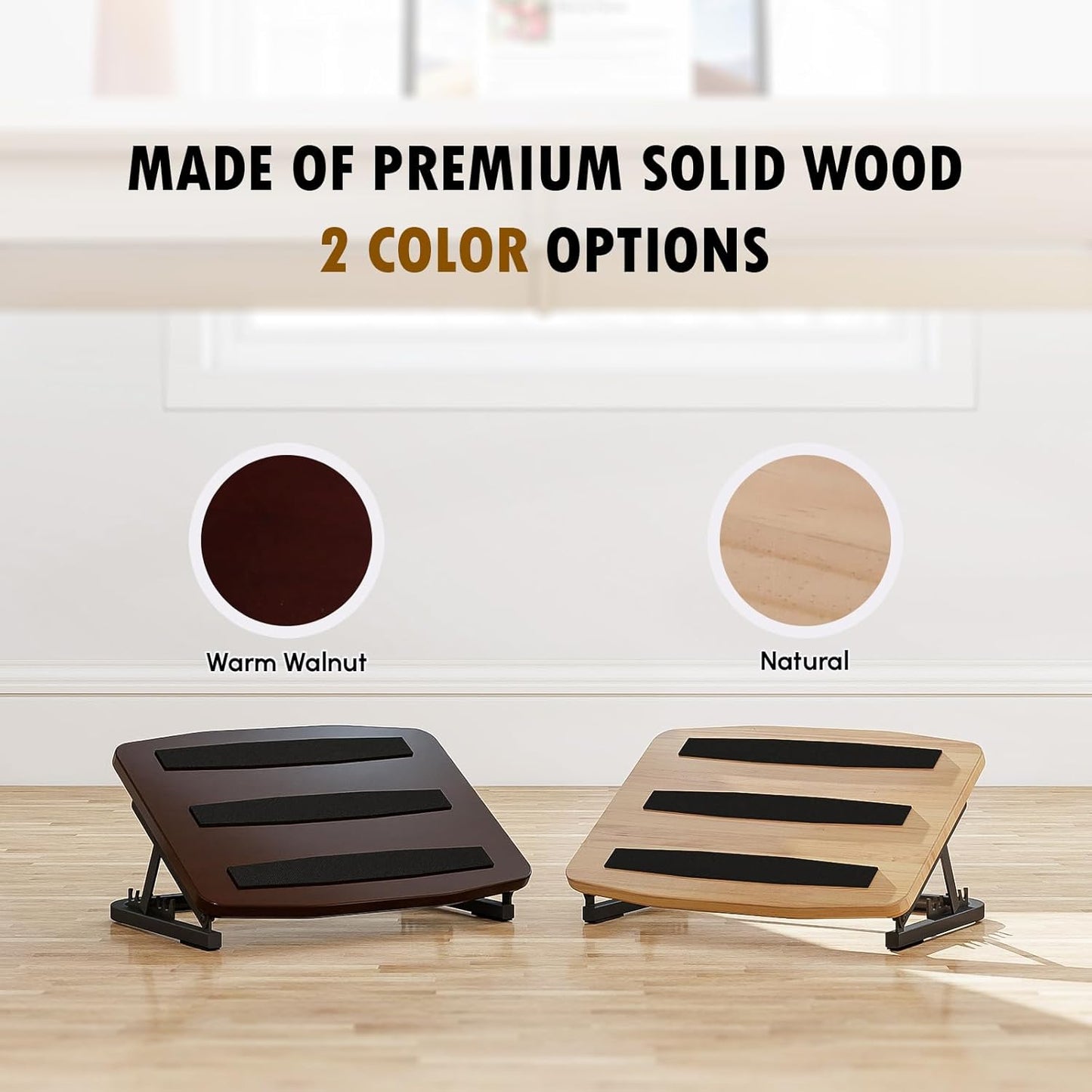 Foot Rest for Under Desk at Work, Ergonomic Wooden Desk Foot Rest with 7 Adjustable Angles, Anti-Slip Footrest Comfortable Foot Stools for Office Leg Rest, No Assembly