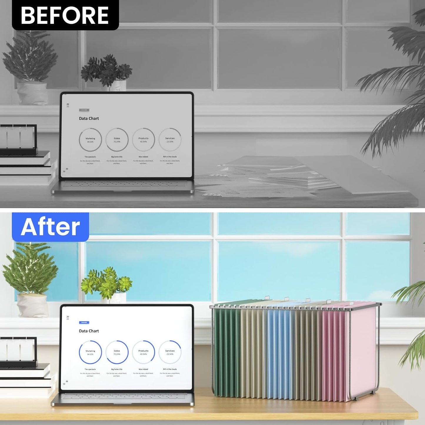 Hanging File Folders Letter Size, 50 Pack File Organizer Folders, 1/5-Cut Tabs with Hanging File Folder Frame, Heavy Duty No Extension, Stay Organized for Your Home and Office Bulk File.