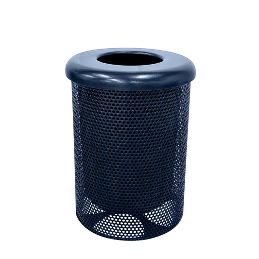 RFT-P-TXTDBL Heavy Duty Round Trash Receptacle with Flat Top, Liner Included, 32 Gallon, Textured Dark Blue, Made in America