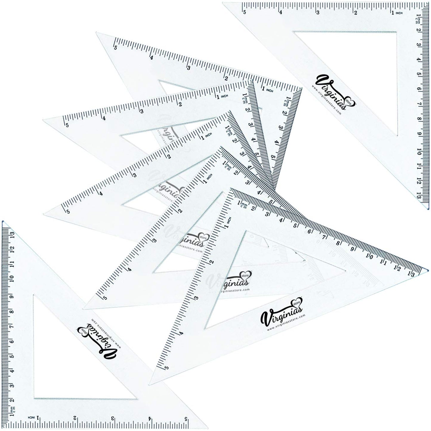 Virginia's Store 5 inch/13cm 90 Set-Squares Pack of 24, Crystal Clear Transparent, Shatter Resistant Plastic, Single-piece Plastic Molding, Drafting Tool Set, Ruler
