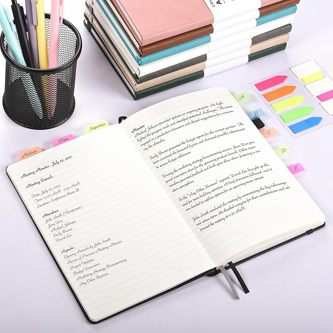 Lined Journal Notebook, 3 Pack A5 College Ruled Notebooks for Work, Hardcover Notebook Each with 2 Pockets & Pen, Leather Journal for Women, Men, 160 Pages, 100GSM Thick Paper ( Blue 5.7" x 8.3" )