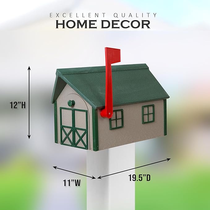 Peaceful Classics Poly Mailbox- Durable, Weather-Resistant Amish Craftsman Mailboxes for Outside Uses Like Front Yard & Road Side- Long-Lasting, Decorative, Modern Mailbox (Clay w/Green Trim & Roof)