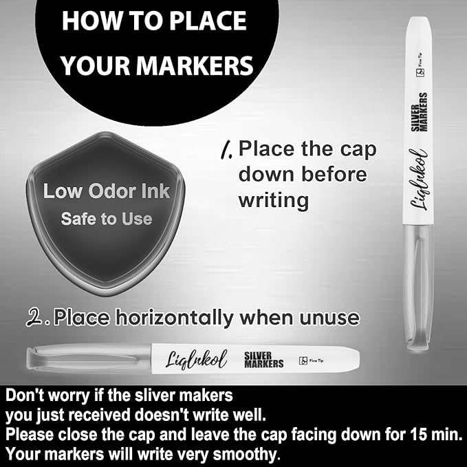 Silver Metallic Markers Pens Bulk of 24 Pack, 2mm Felt Fine Tip for Art, Crafts, Drawing, DIY Projects, Office Supplies, Gift Card Making