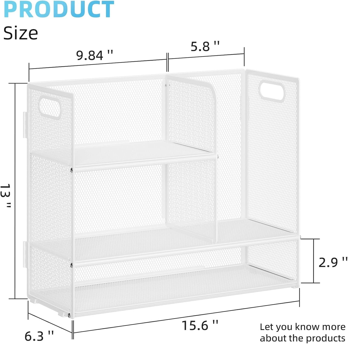 Marbrasse 3-Tier Desk Shelf Organizer with Handle, Desktop Bookshelf File Holder, Mesh Display Shelf Organizer Storage Rack for Office, Home, Supplies, Kitchen (White)