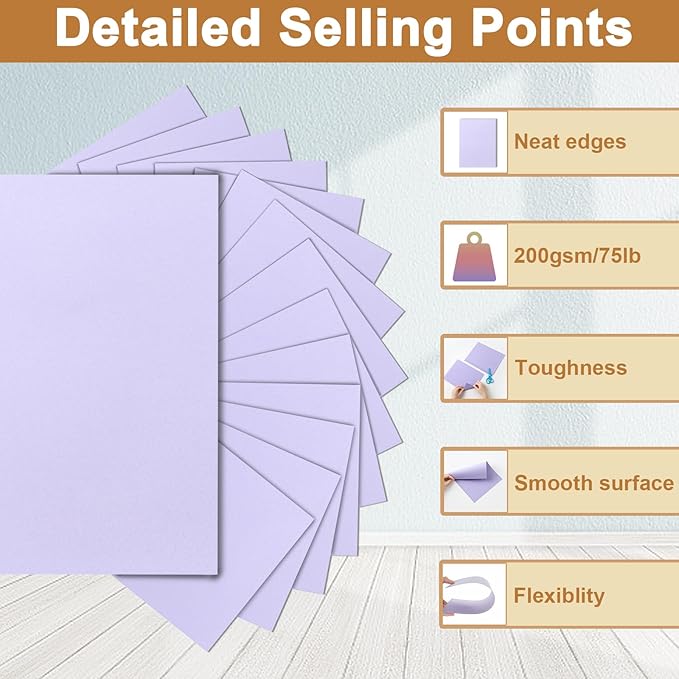 100 Sheets Purple Cardstock 8.5 x 11 Certificates Paper, 200gsm/75lb Heavyweight Paper Card Stock for Cards Making, Greeting Card, Business Cards, School Crafting, Menus